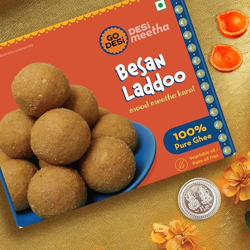 GO DESi Besan Ladoo 200 grams with Diya, Made with Pure Ghee, Laddu, L