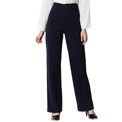 KOTTY Womens Solid Polyester Blend Navy Blue Trousers (Navy Blue,34)