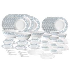 Larah by Borosil Weave Fluted Series Opalware Dinner Set | 66 Pieces f