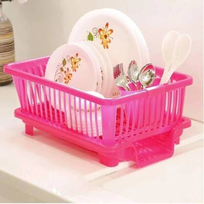 SHOPIXO DISH DRAINER KITCHEN RACK PLASTIC 3 IN 1 LARGE SINK SET DISH R