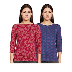 Amazon Brand - Myx Women's Slim Fit T-Shirt (PAG 101_Navy and Merlot X