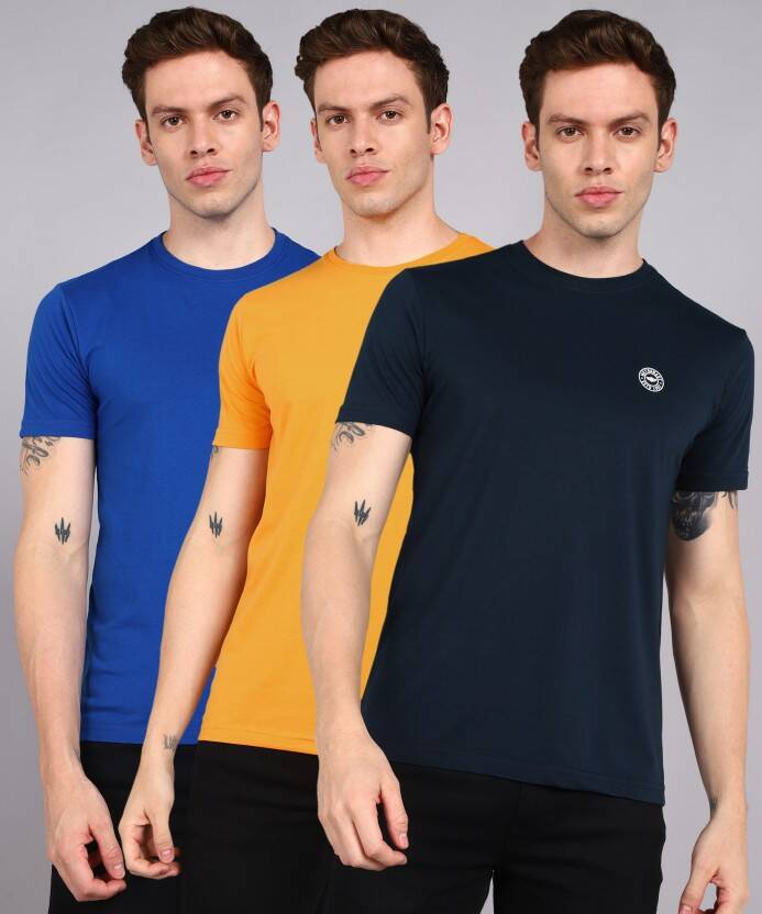 PACK OF 3 SOLID MEN ROUND NECK COTTON BLEND MULTICOLOR T-SHIRT