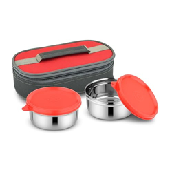 Bowl Fiery Lunch Box Red Insulated Tiffin 2 Round Stainless Steel Cont