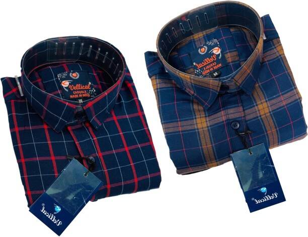 Men Slim Fit Checkered Spread Collar Casual Shirt