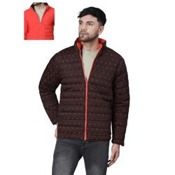 oxolloxo Men's Dot Print Brown Zip Lined Long Sleeve Reversible Quilte