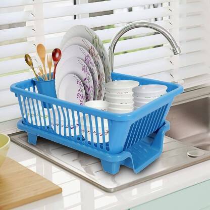 Quickmart Dish Drainer Kitchen Rack Plastic 3 in 1 Large Sink Set Dish