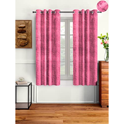 Cortina 2 Piece Solid Design Panel Eyelet Velvet Window Curtains - 5 F