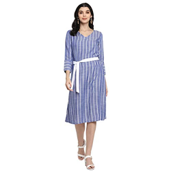 DEEBACO Women's Shift Midi Rayon Printed Striped Dresses for Women 3/4