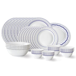 Larah by Borosil Jazzblue Fluted Series Opalware Dinner Set | 36 Piece