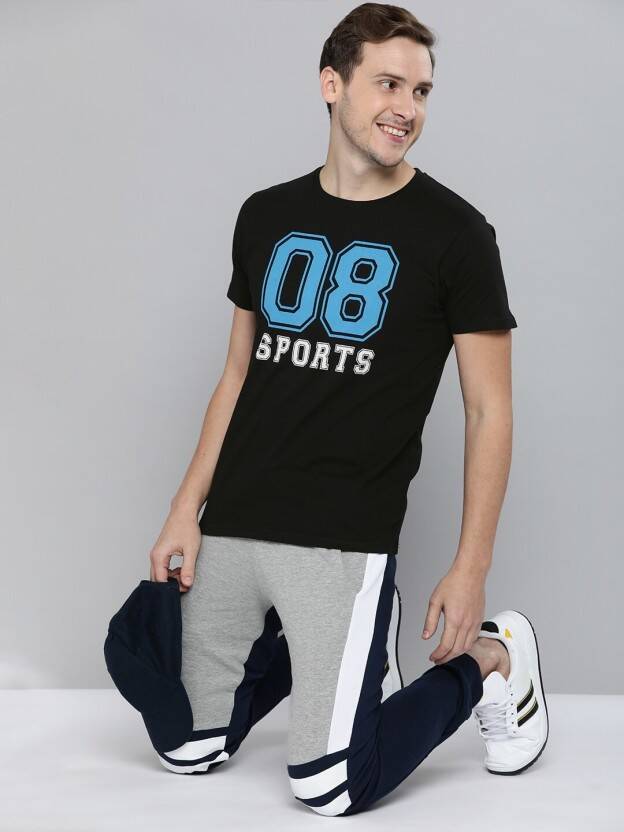 Men Printed Round Neck Pure Cotton Black T-Shirt