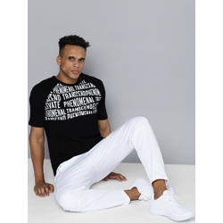 HRX BY HRITHIK ROSHAN LIFESTYLE MEN BLACK & WHITE BIO-WASH GEOMETRIC T