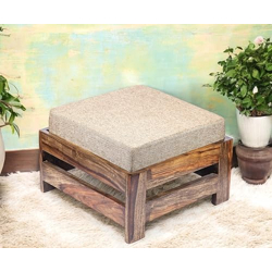 Ikiriya 100% Solid Rosewood Footstool with Cushion - Teak Finish ; Bei