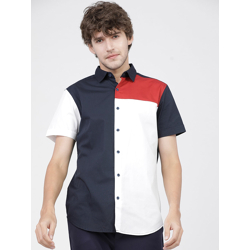 HIGHLANDER Men Navy Blue Slim Fit Opaque Colourblocked Casual Shirt