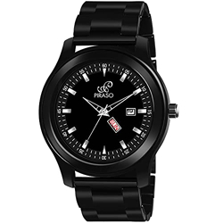 PIRASO Stainless Steel Classy Look Black Day And Date Display Chain An