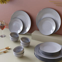 The Earth Store Glossy Grey Marble 18 Piece Ceramic Diwali Gift Dinner