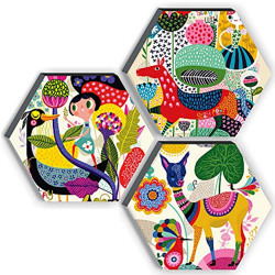 SAF Wood Set Of 3 Hexagon Kid'S Room Decor Modern Art 6Mm Mdf Uv Textu