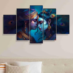 Saf Radha Krishna Paintings For Wall Decoration-Set Of Five,3D Modern