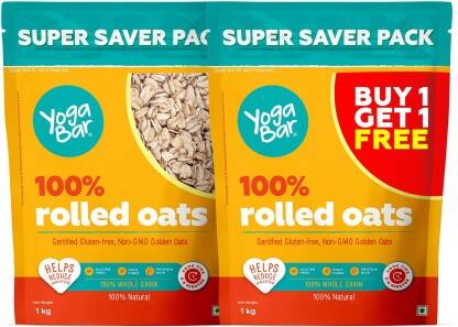 Yogabar 100% Rolled Oats 1kg, Ideal Breakfast Weight Loss Pouch(2000 g