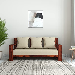 Amazon Brand - Solimo Charing 3 Seater Sofa (Solid Sheesham Wood, Hone