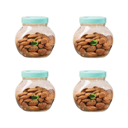 SAND DUNE SET OF 4, 200 ML EACH STORAGE GLASS JAR GREEN PLASTIC CAP, T