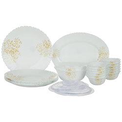 LARAH BY BOROSIL INGOT FLUTED SERIES OPALWARE DINNER SET | 23 PIECES F