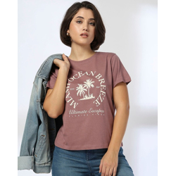 Women Graphic Print Regular Fit Cotton Crew-Neck T-Shirt