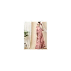 Printed Cotton Ankle-Length V-Neck Flared Kurta