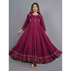 Women Maroon Floral Embroidered Anarkali Kurta