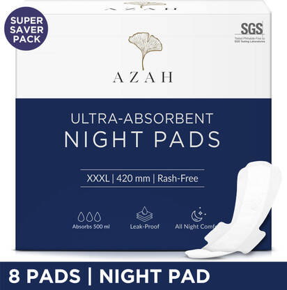 AZAH XXXL Night Pads For Ultra Heavy Flow | Rash Free with 3x Absorben