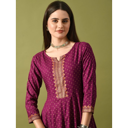 ETHNIC MOTIFS PRINTED ROUND NECK ANARKALI KURTA