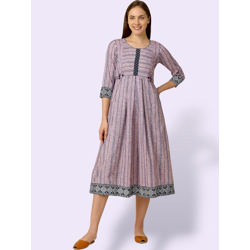 Striped Fit and Flare Pleated Maternity Dresses