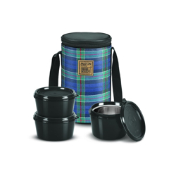 Navy Blue Lofty Tiffin 3 Microwave Safe Inner Steel Containers With Ja