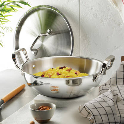 BERGNER BE ESSENTIALS TRIPRO KADHAI 24 CM DIAMETER WITH LID 3.1 L CAPA