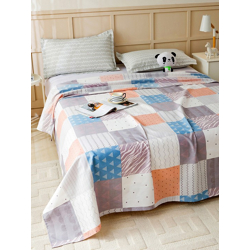 Arena Peach & White Geometric Microfiber 180TC Queen Bedsheet & 2 Pill