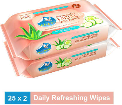 GLIDER Facial Wipes Enriched with Aloe Vera ,Cucumber & Vitamin E |Pac
