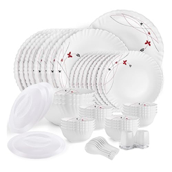 Cello Opalware Dazzle Series Lush Fiesta Dinner Set, 49Pcs | Opal Glas