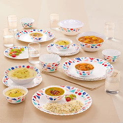 Larah By Borosil Speckle Silk Series Opalware Dinner Set with Glasses,
