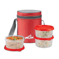 MILTON Foodie Tiffin Insulated Lunch Box, Set of 3, (280 ml Each), Red