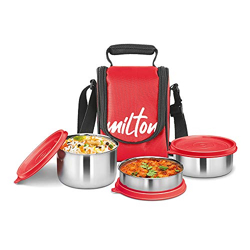 MILTON TASTY 4 LUNCH BOX WITH INSULATED FABRIC JACKET, 4 STAINLESS STE