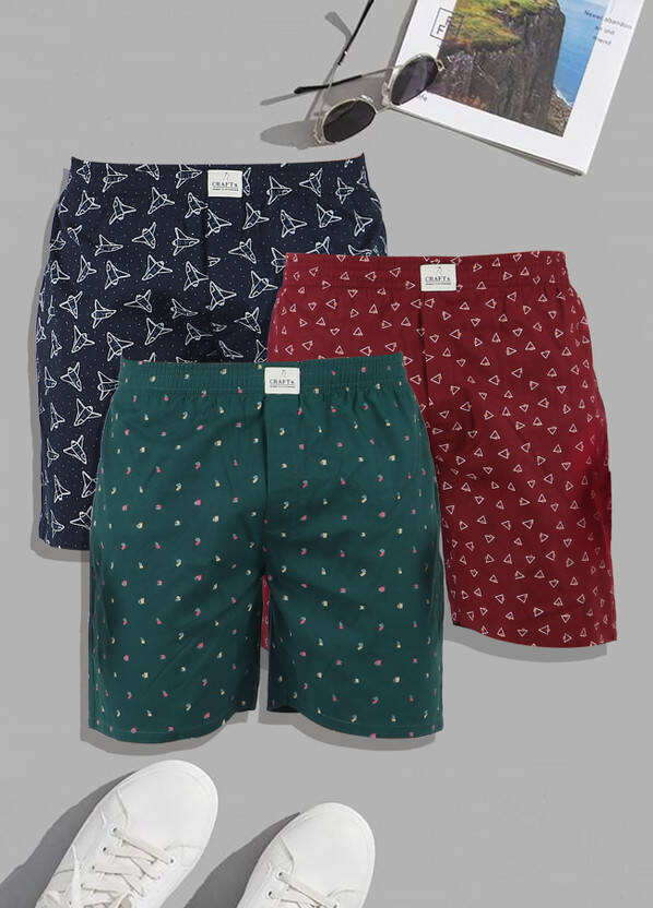 Pack of 3 Printed Men Dark Green, Maroon, Black Casual Shorts