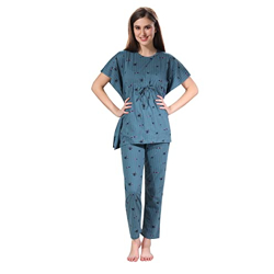 Fabme Women's Soft Hosiery Cotton Kaftan Top and Pajama Set (Greyish B