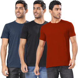 LONDON HILLS MEN ROUND NECK COTTON BLEND MULTICOLOR HALF SLEEVE SOLID
