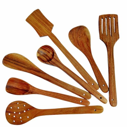 TWIZZLE NATURAL WOODEN SPOONS SET AND SPATULA FOR COOKING, SLEEK, SOLD