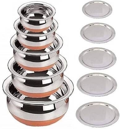 LIMETRO STEEL Copper Base Handi with Lid / Urli Set Cookware Set(Stain