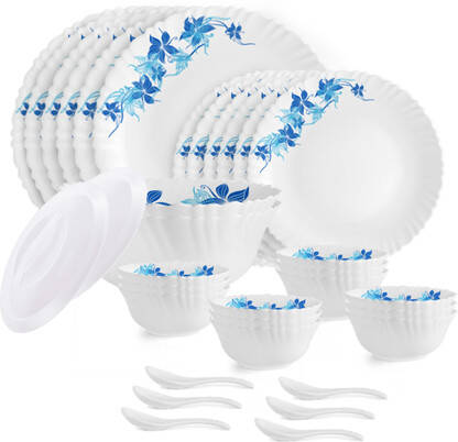 cello Pack of 34 Opalware Dazzle Series Swirl Crockery|Dishwasher|Ligh