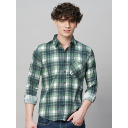 MEN COMFORT SPREAD COLLAR TARTAN CHECKED COTTON PARTY SHIRT