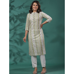 Sangria Band Collar Printed Cotton Straight Kurta