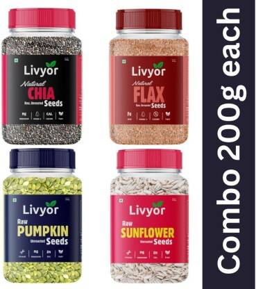 LIVYOR Raw Chia, Flax, Pumpkin, Sunflower Combo for Weight Loss Mix Se