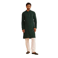 SOJANYA (Since 1958 Men's Pure Cotton Sequined Kurta and White Pyjama