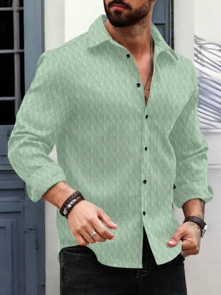 Men Regular Fit Self Design Spread Collar Casual Shirt